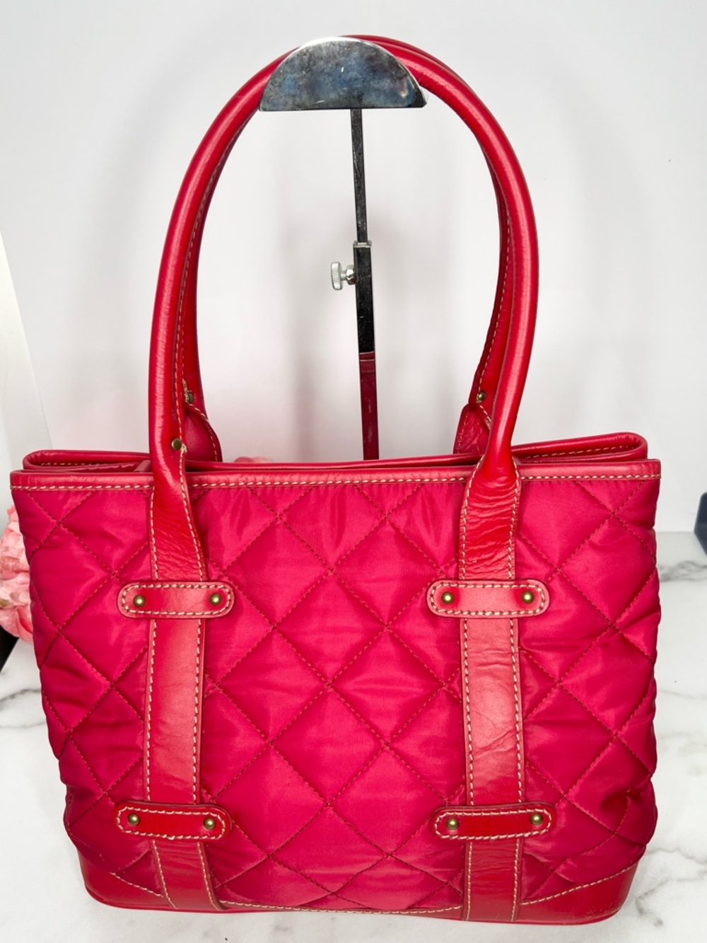 J.CREW QUILTED NYLON TOTE LEATHER TRIM